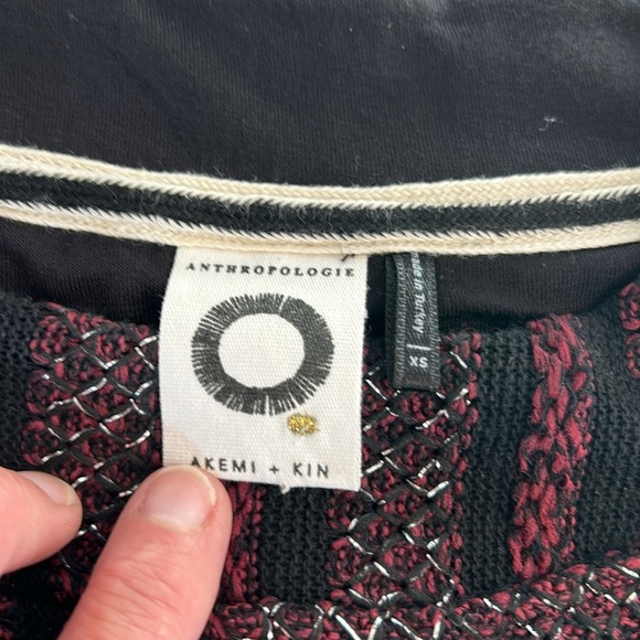 Anthropologie Akemi + Kin black maroon metallic mock neck 3/4 sleeve pullover - Picture 12 of 16